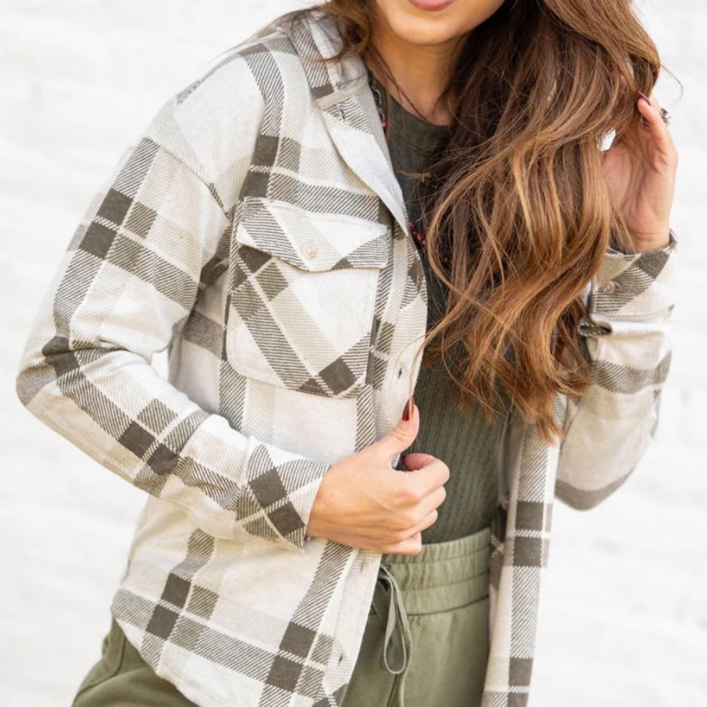 Plaid Button-Up Hooded Shacket